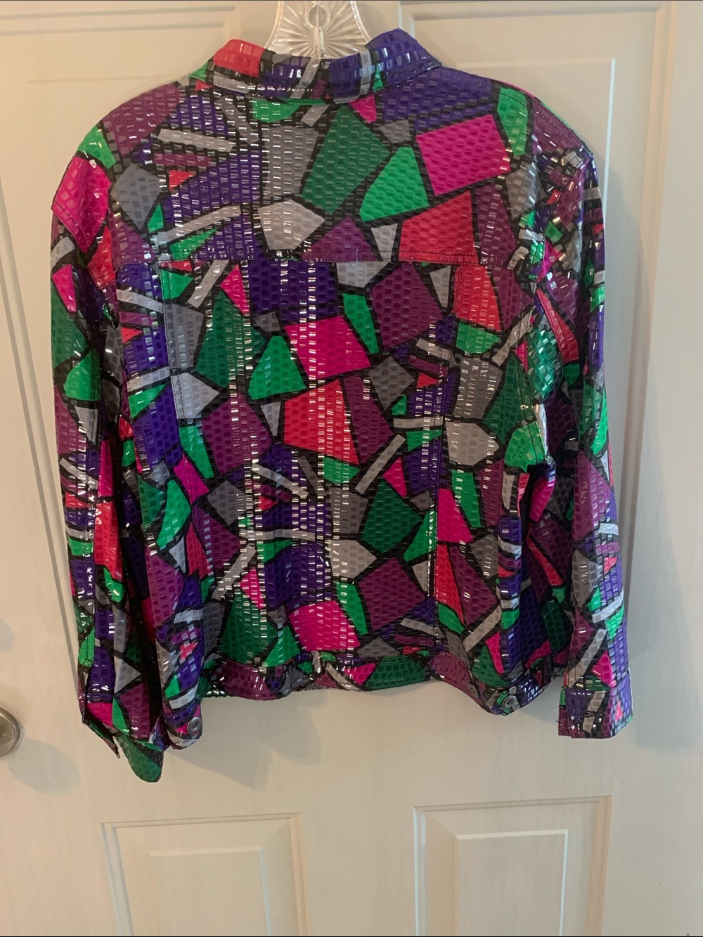 Ruby Rd Multi-Colored shine block Bling Jacket NWOT Sz 18 Gorgeous button front